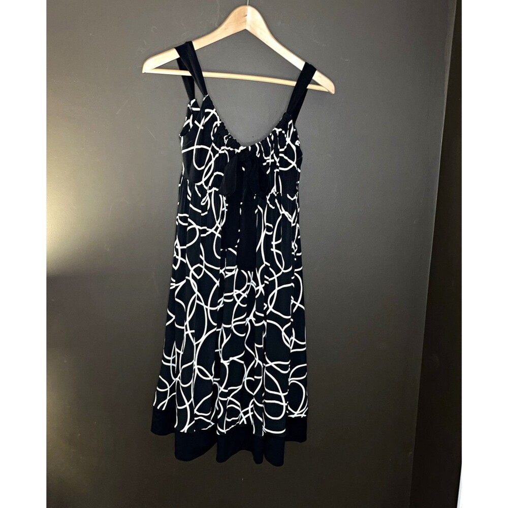 Maggy London Size 10 Black White Abstract Dress Tie Front Sleeveless Y2K